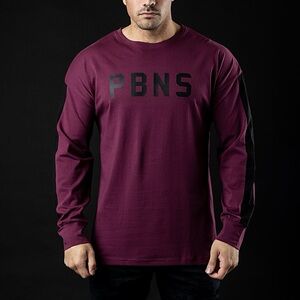 Alphalete PBNS Oversized Long Sleeve Shirt Men’s Size M Maroon Black Stripe